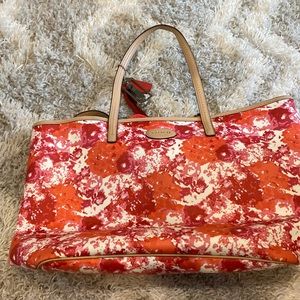 White and orange patterned bag